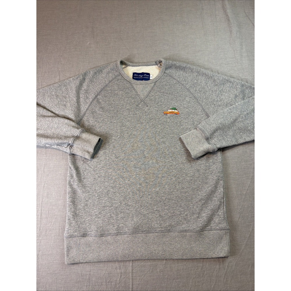 Harding-Lane Sweatshirt Mens Medium Gray Needlepoint Car Christmas Tree Holiday - Picture 2 of 9